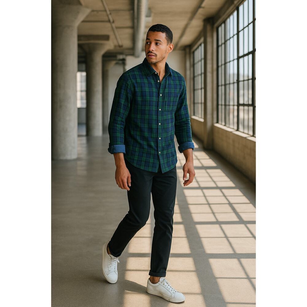 Descendant of Thieves Green Navy Plaid  Shirt Size M Long Sleeve Cotton